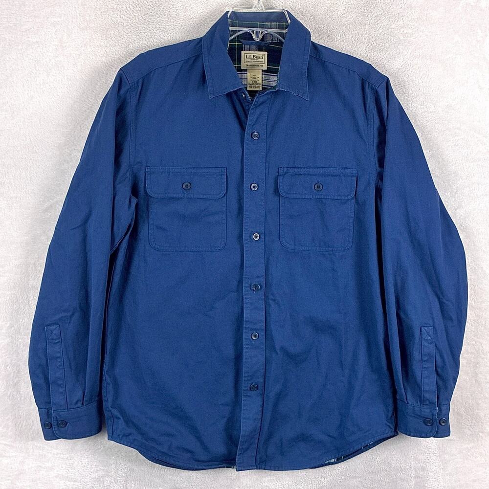 Vintage LL Bean Shirt Men S Blue Hurricane Flannel Plaid Lined Overshirt Outdoor